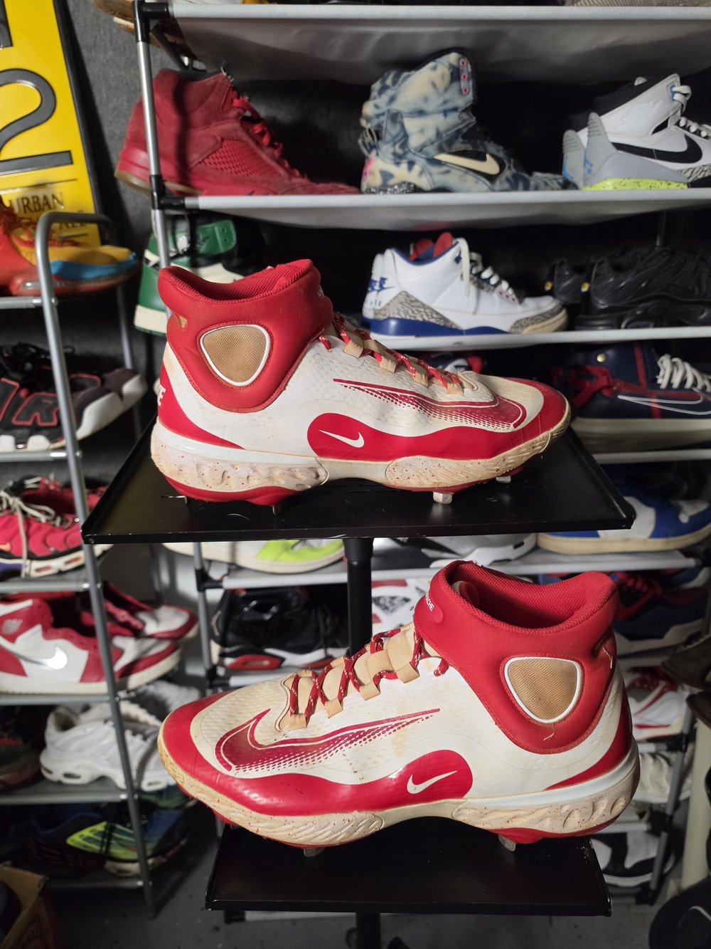 🔥 Nike Alpha Huarache Men Size 15 Red Cream High-Top Athletic Cleats